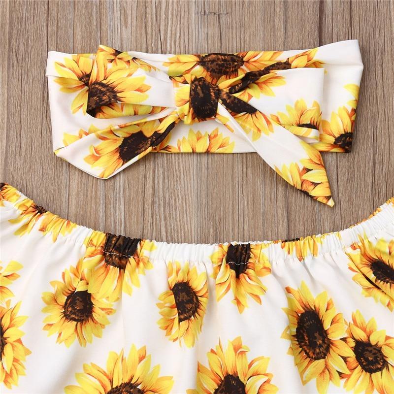 3 Pcs Outfit Clothes Cute Sunflower Top Pants Fashion Casual Suit Perfect For Baby