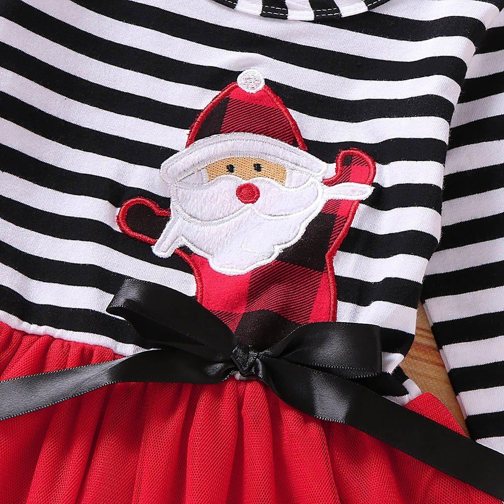Newborn Baby Girls Long Sleeve Christmas Santa Striped Skirt Dress Outfits Unique Design