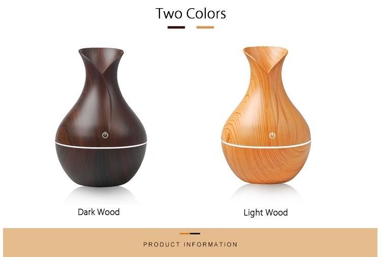 Essential Oil Diffuser 130ml Wood Grain Vase-Shaped Aromatherapy Cool Mist Humidifier With 7 Colors LED Lights & Waterless Auto Shut-Off For Home Office