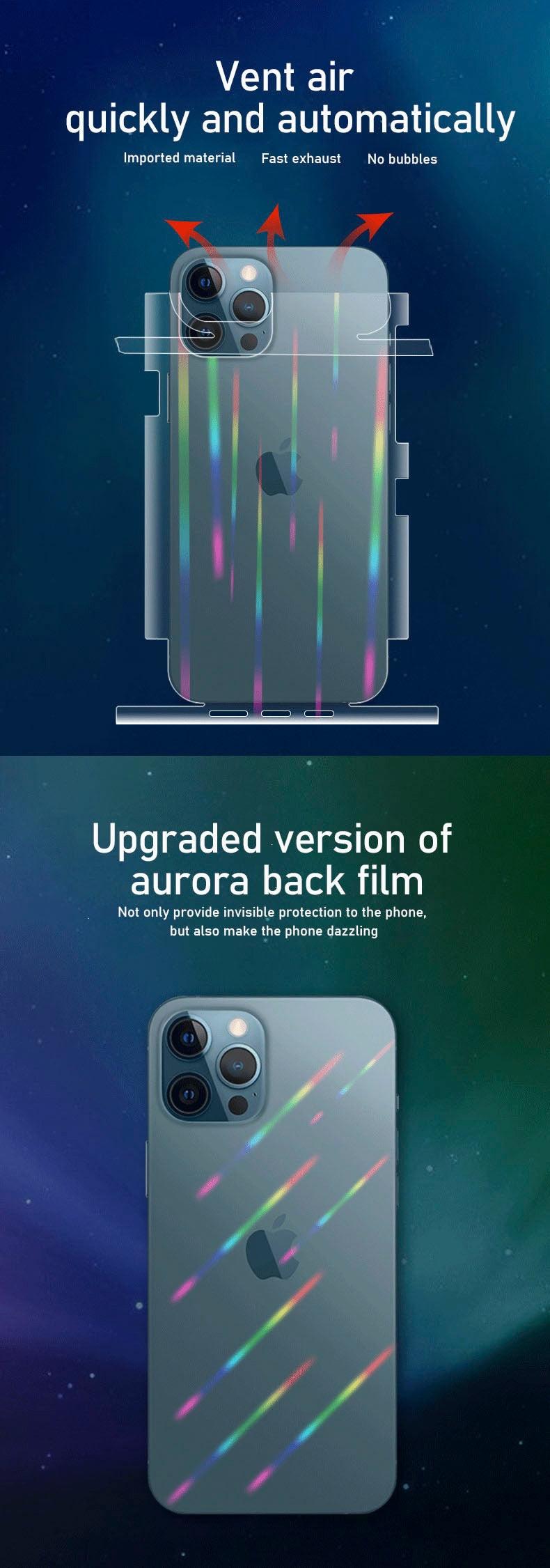 Gradient Laser Aurora Hydrogel Film For iPhone 13 11 12 Pro Max Mini X XS XR 7 8 Plus SE 2 Screen Protector Soft Full Back Cover Thin Scratch Resistant Back Screen Guard for Iphone