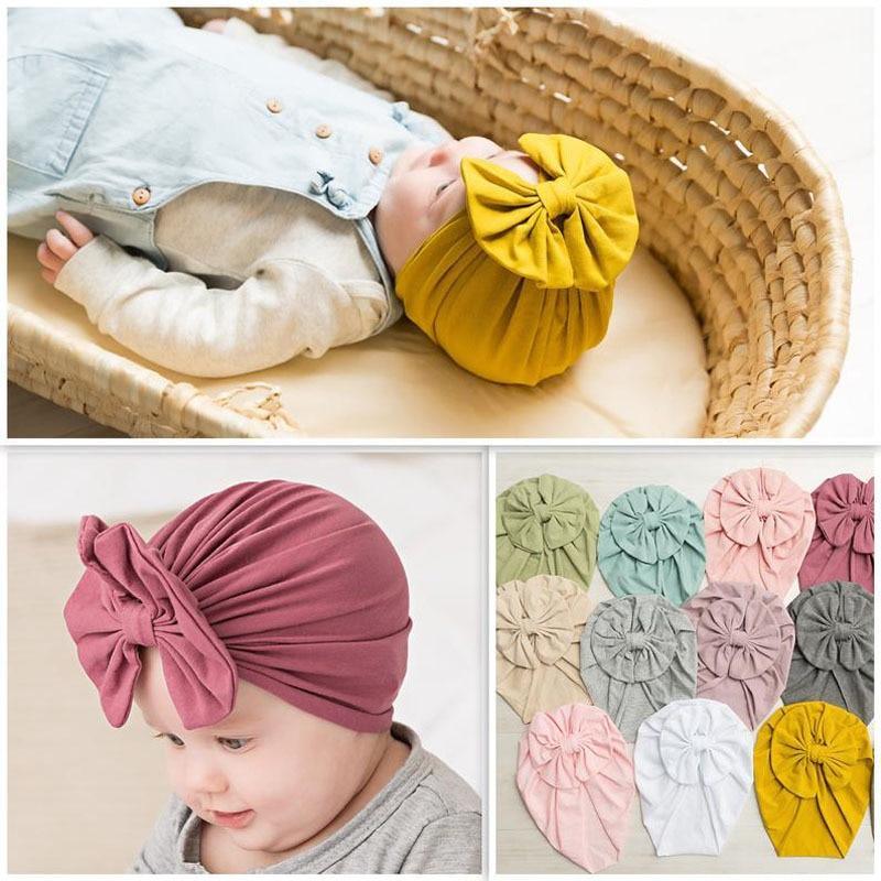 Luxury Modern Baby Headband Hat Bowknot Print Cotton Stretchy Turban Headband Infant Head Wrap Beanie Hat For Babies and Kids