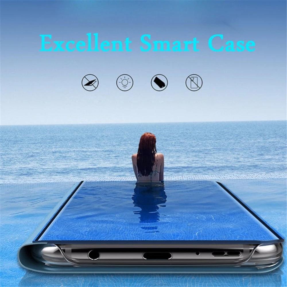 Smart Flip Phone Case For iPhone X XR XS 5 5S SE 7 8 6 6S Plus 11 12 13 Mini Pro Max 2020 Mirror Window Standing Holder Cover Mirror Screen Smart Plating Case 360 Full Body Ultra Thin Intelligent Protective Case