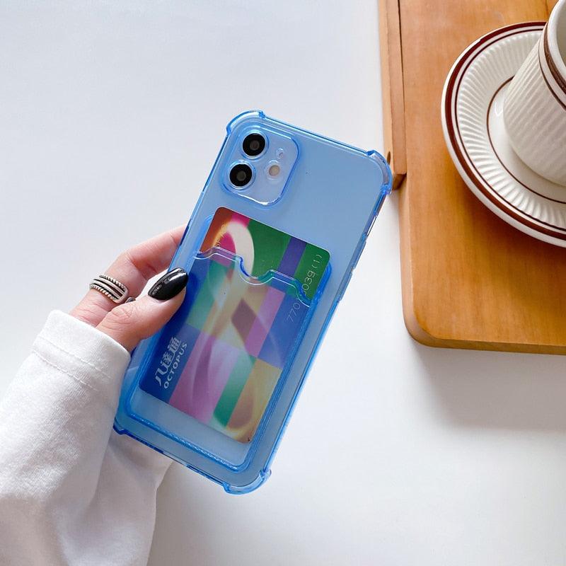 Transparent Wallet Case For iPhone 14 13 12 Pro Max Mini Shockproof Cover with Card Slots Pockets Slim Fit Thin Protective Soft Shock-Absorbing Lightweight Wallet Case