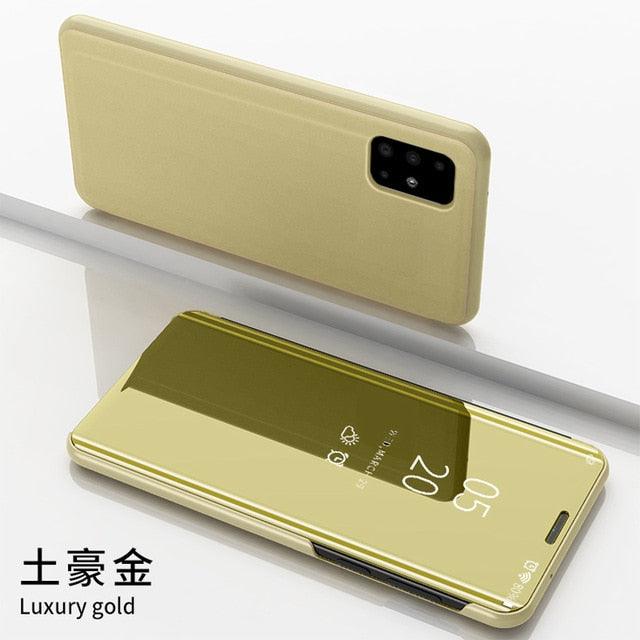 Smart Flip Phone Case For iPhone X XR XS 5 5S SE 7 8 6 6S Plus 11 12 13 Mini Pro Max 2020 Mirror Window Standing Holder Cover Mirror Screen Smart Plating Case 360 Full Body Ultra Thin Intelligent Protective Case
