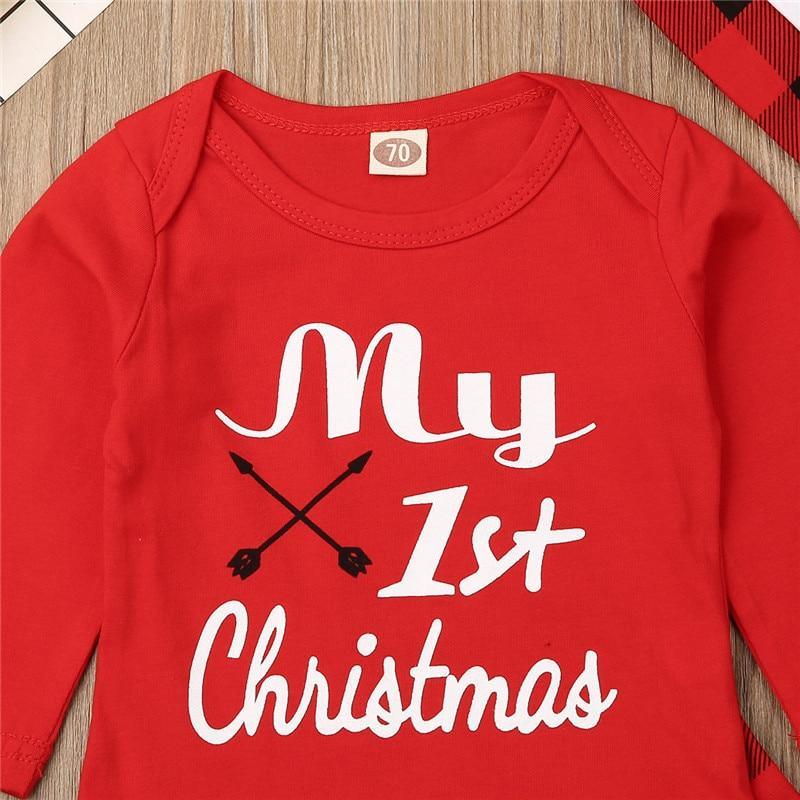 Casual New Baby Boy/Girl First Christmas printed Clothes Romper Trousers Hat Outfit Set