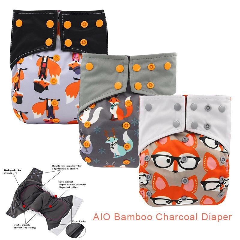 All-In-One Cloth Diaper for Baby Bamboo Charcoal Eco-friendly Baby Cloth Diaper