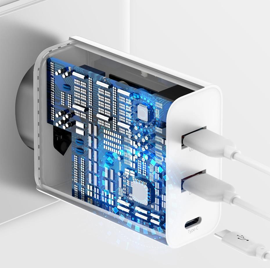 3 Ports USB Fast Charger 60W Support Quick Charge Type-C PD Charger QC 4.0 3.0 Phone Charger