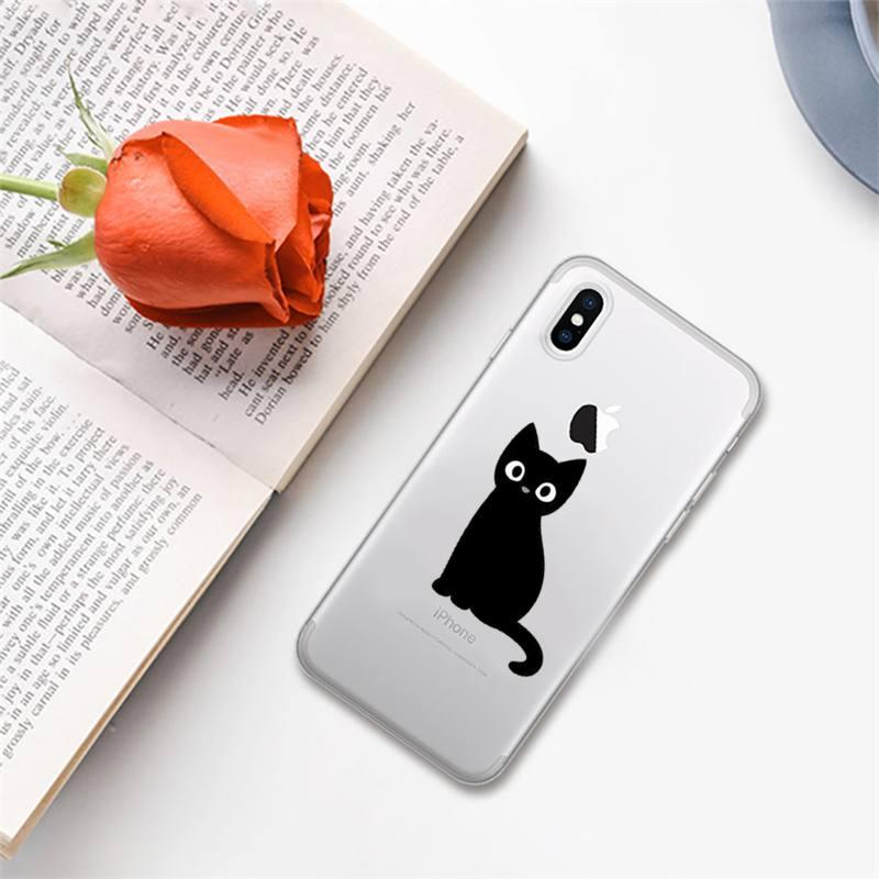 Cute black cat Phone Case for iphone 13 11 12 pro XS MAX 8 7 6 6S Plus X 5S SE 2020 XR case Cute Cat Slim Fit Glossy Stylish Cover Soft Shockproof Phone Case
