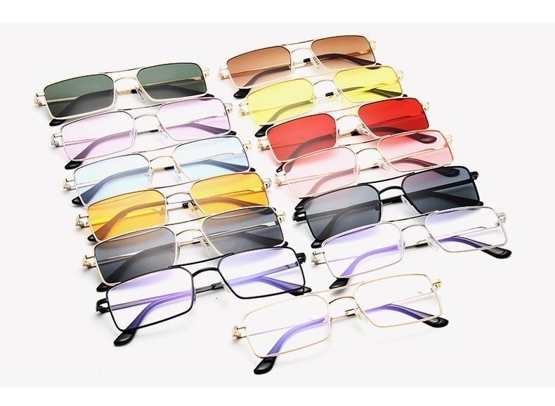 Luxury Famous Retro Modern Square Unisex Men and Women‘s Sunglasses With Alloy Metal Small Frame With Clear Double Bridge Men's Sunglasses