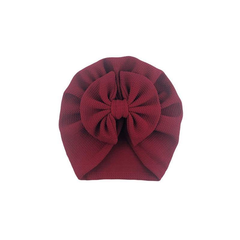 Handamde Elegant Baby Hats for Girls Big Bow Turban Hat Newborn Baby Beanie Cap Solid Color Style