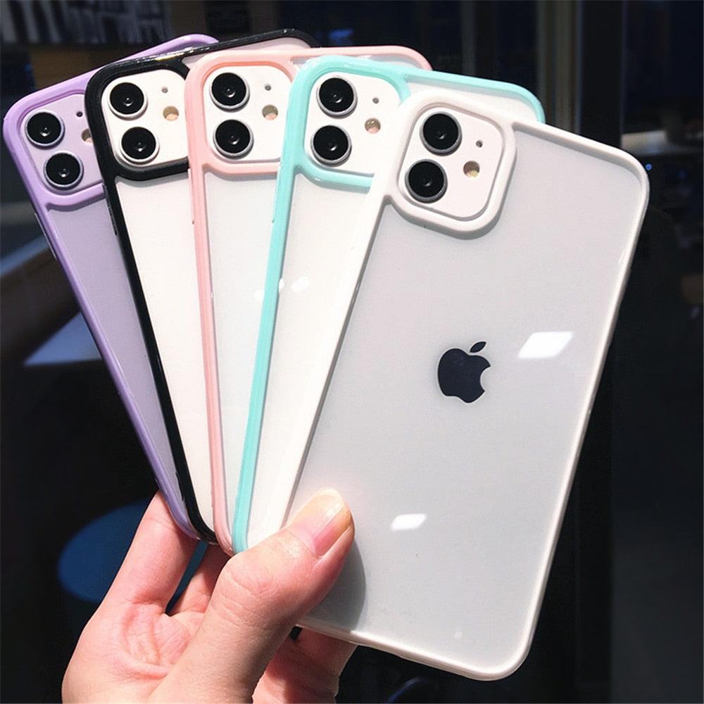 Transparent Shockproof Bumper Phone Case For iPhone 11 12 13 14 Pro Max Mini Cute Candy Color Hard Cover Luxurious Translucent Case for iPhone