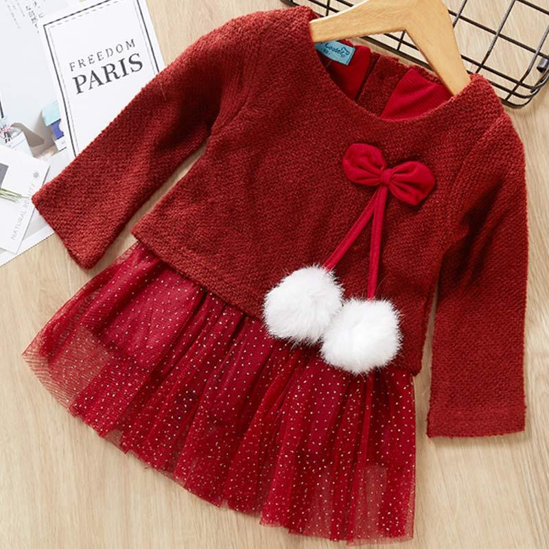 Toddler Cute Dress With Fluffy Ball Unique Design Perfect Gift For Baby Girls