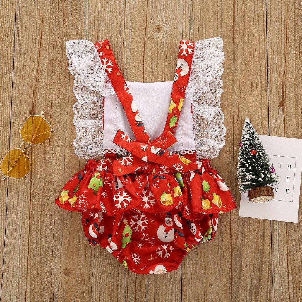 New Christmas Princess Set Newborn Baby Girls Suspender Dress Romper Bodysuit And Hairband Set