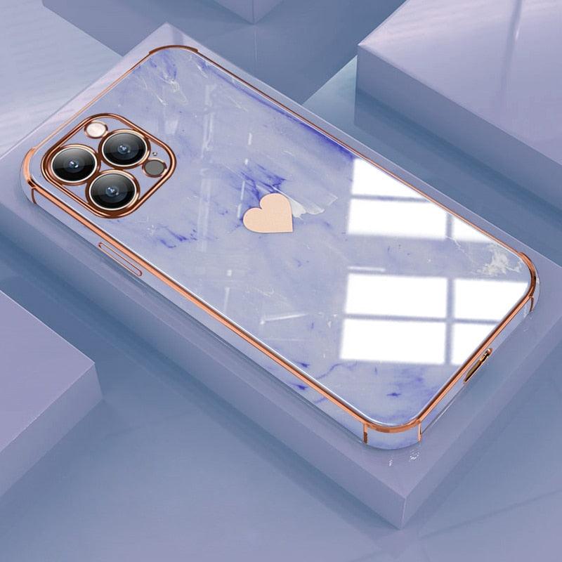 Luxury Shockproof Soft Case For iPhone 13 12 11 Pro Max XS XR X R 8 7 Plus iPhone12 12Pro iPhone11 Marble Texture Covers Luxury Love Phone Case Cute Side Small Heart Pattern Soft Shockproof Full Lens Case for iPhone