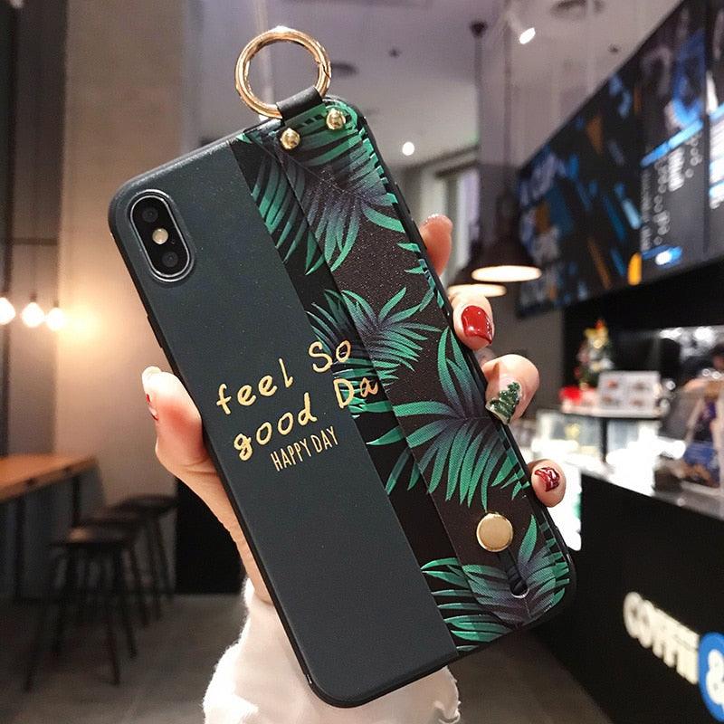 Rose Flowers Wrist Strap Phone Cases For iPhone 13 12 11 14 pro MAX X XR XS MAX 7 8 Plus Cover Hand Band Cases Soft Full Protection Slim Colorful Protective Phone Case For iPhone