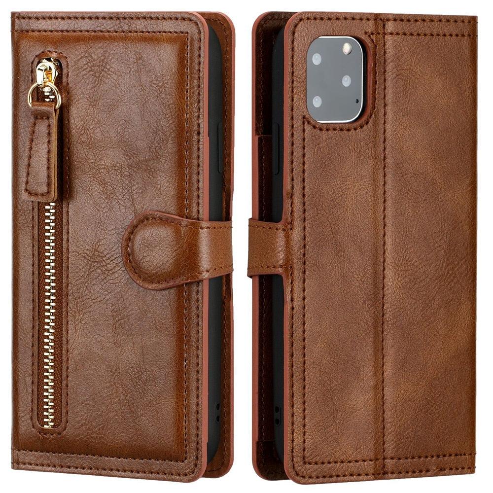 Luxury Leather Flip Wallet Case For iPhone 14 13 12 11 Pro MAX X XS XR Card Holder Stand Cover Retro Brown Card Holder Slots Pocket Case PU Leather Magnetic Closure Kickstand Shockproof Flip Case