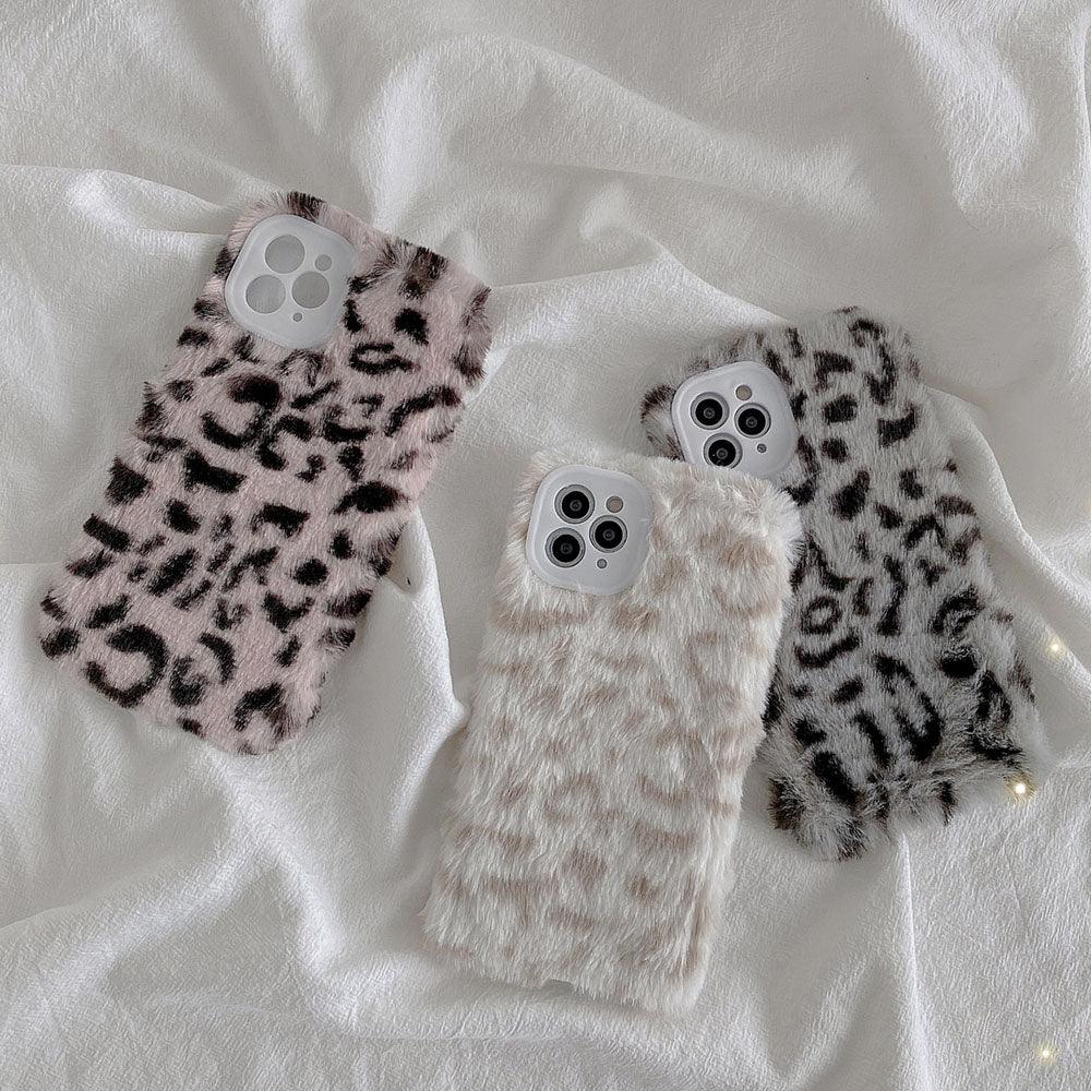 Fashion Fluffy Plush Leopard Camera Protection Phone Case For iphone 13 11 12 Pro MAX X XS XR Winter Warm Girl Soft and Comfortable Case Unique Design Soft Cover
