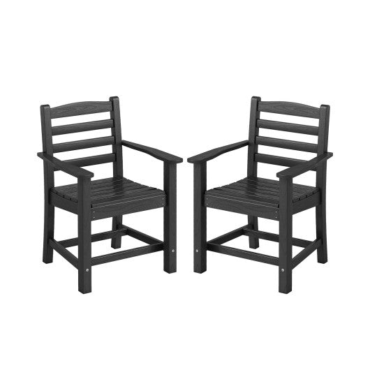 HDPE All Weather Patio Dining Chairs Set of 2 with Wide Armrests-Black