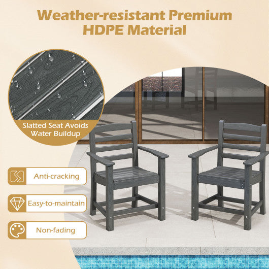 HDPE All Weather Patio Dining Chairs Set of 2 with Wide Armrests-Gray