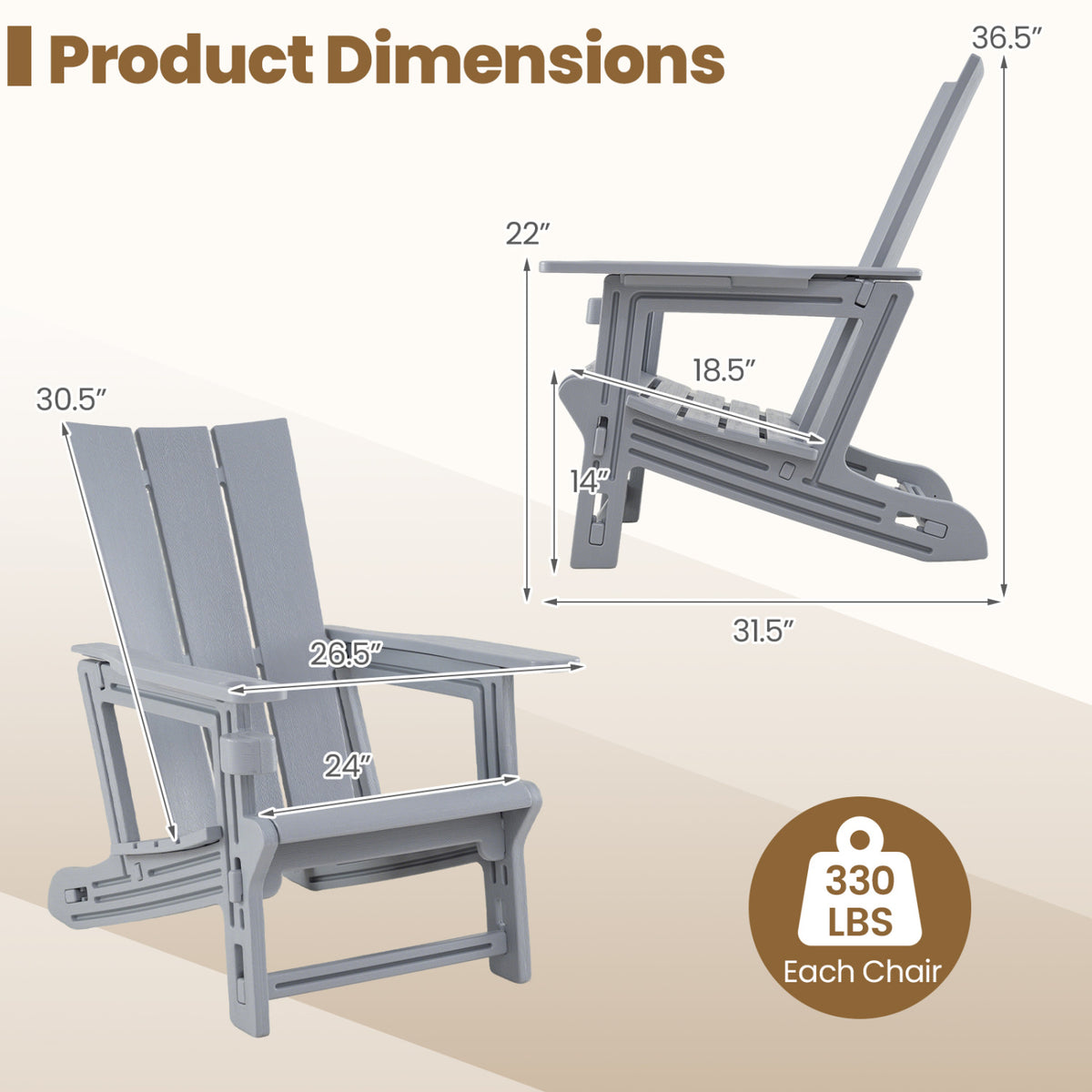 HDPE Outdoor Adirondack Chairs with Cup Holder-Gray
