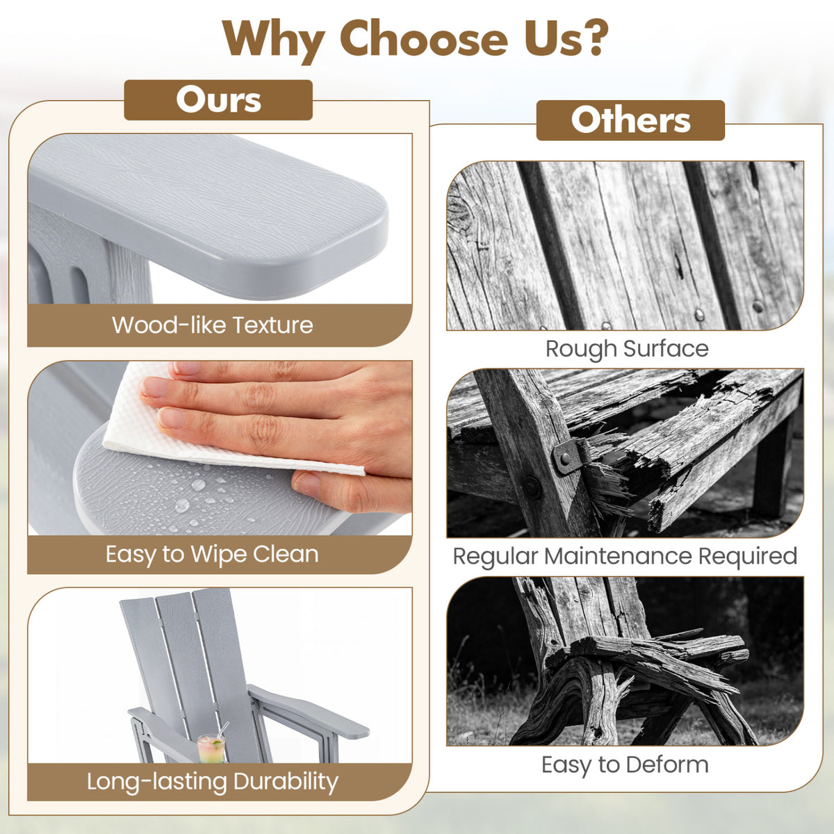 HDPE Outdoor Adirondack Chairs with Cup Holder-Gray