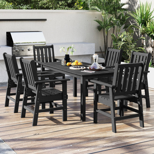 HDPE Outdoor Dining Table for 6 Person with Wood-Like Tabletop and Umbrella Hole-Black