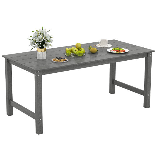 HDPE Outdoor Dining Table for 6 Person with Wood-Like Tabletop and Umbrella Hole-Gray