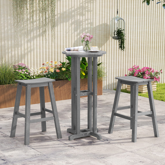 29 Inch HDPE Patio Bar Stool Set of 2 Armless Saddle Stools-Gray