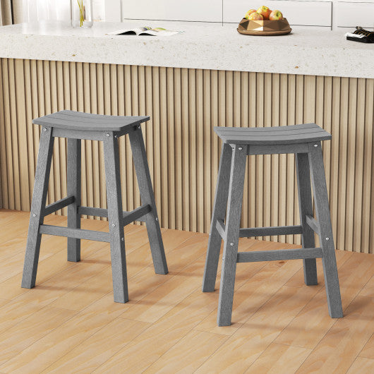 29 Inch HDPE Patio Bar Stool Set of 2 Armless Saddle Stools-Gray