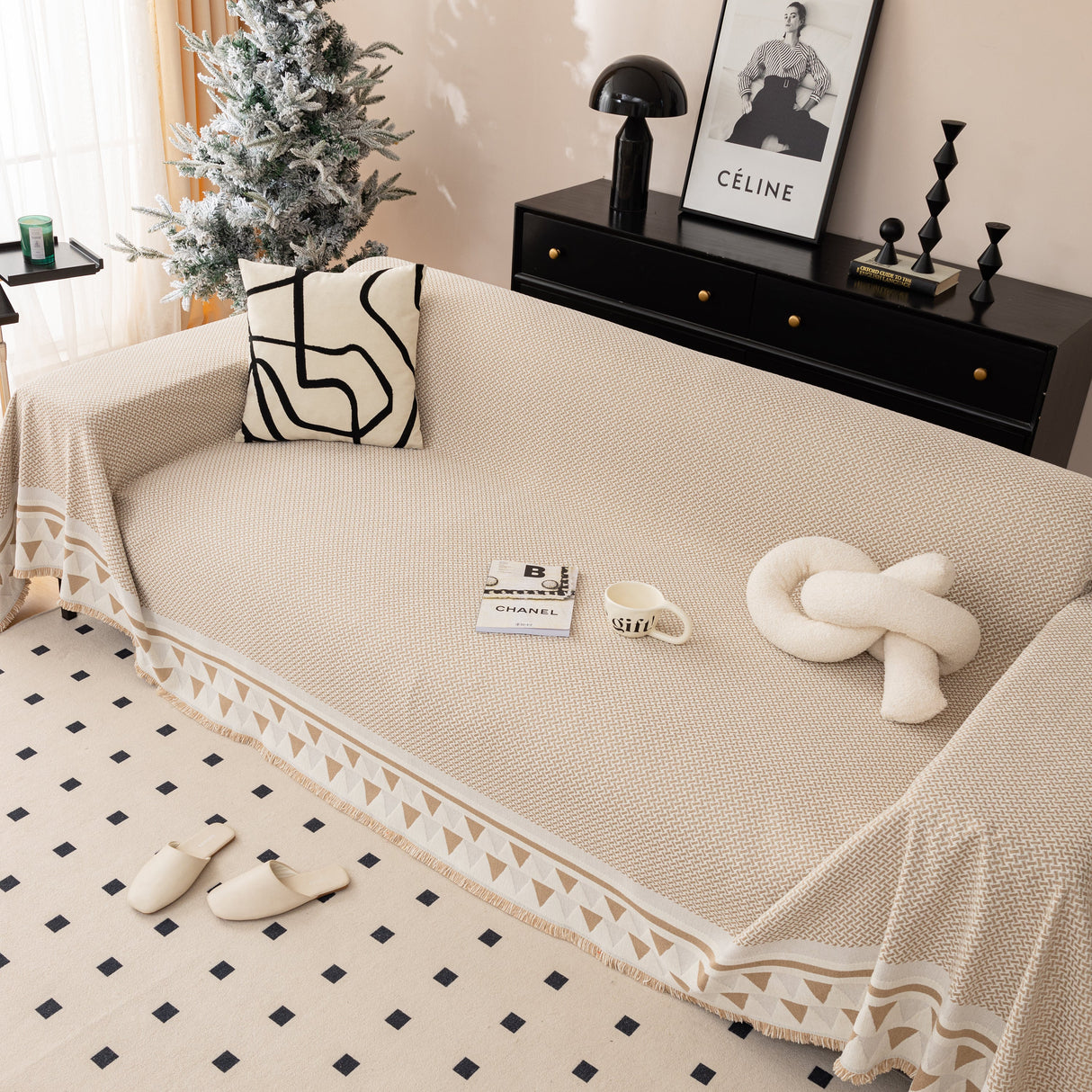 Chenille Jacquard Sofa Throw Blanket Cover Soft Polyester Weave Couch Throw Cover for Pets Dog Kids