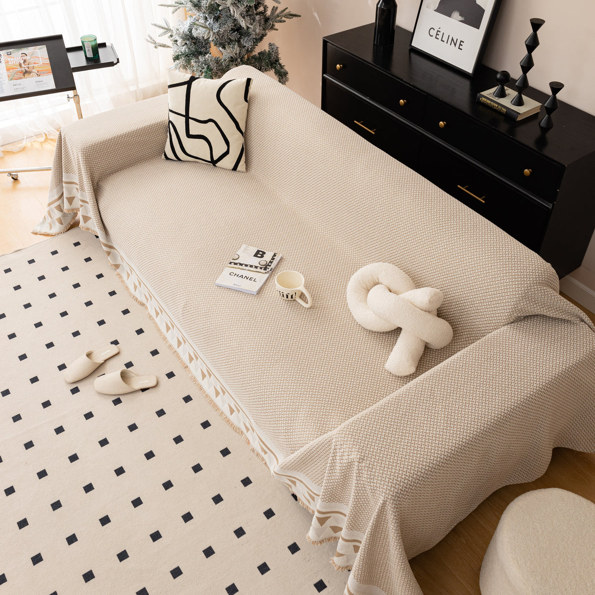 Chenille Jacquard Sofa Throw Blanket Cover Soft Polyester Weave Couch Throw Cover for Pets Dog Kids