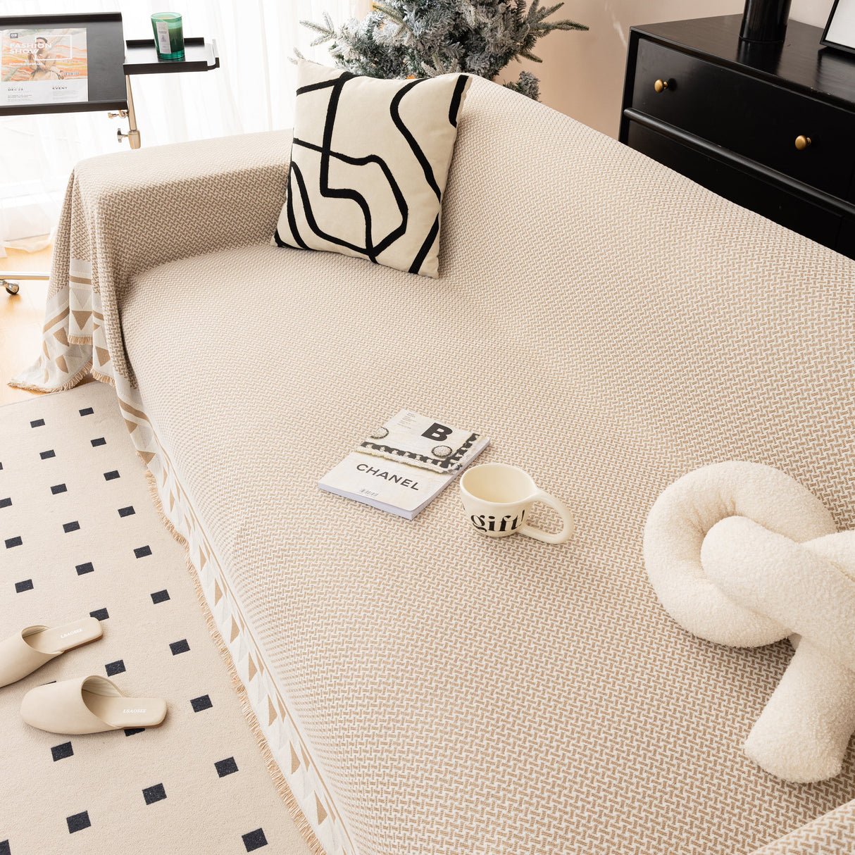 Chenille Jacquard Sofa Throw Blanket Cover Soft Polyester Weave Couch Throw Cover for Pets Dog Kids