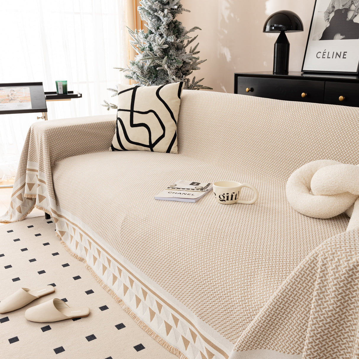 Chenille Jacquard Sofa Throw Blanket Cover Soft Polyester Weave Couch Throw Cover for Pets Dog Kids