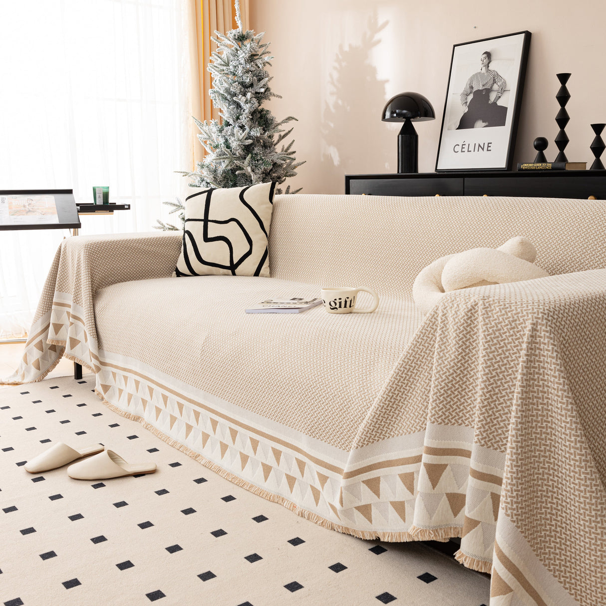 Chenille Jacquard Sofa Throw Blanket Cover Soft Polyester Weave Couch Throw Cover for Pets Dog Kids