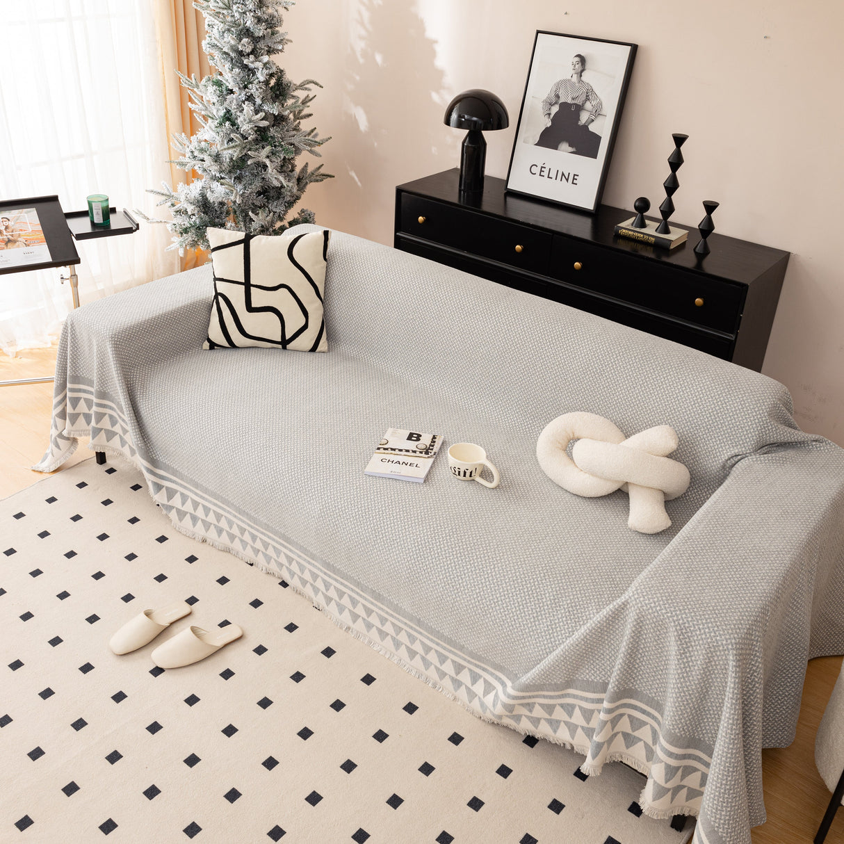 Chenille Jacquard Sofa Throw Blanket Cover Soft Polyester Weave Couch Throw Cover for Pets Dog Kids