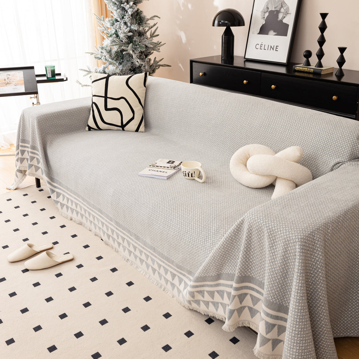 Chenille Jacquard Sofa Throw Blanket Cover Soft Polyester Weave Couch Throw Cover for Pets Dog Kids