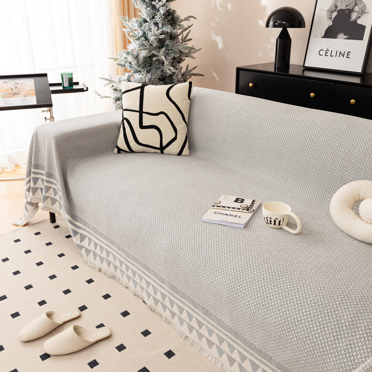 Chenille Jacquard Sofa Throw Blanket Cover Soft Polyester Weave Couch Throw Cover for Pets Dog Kids