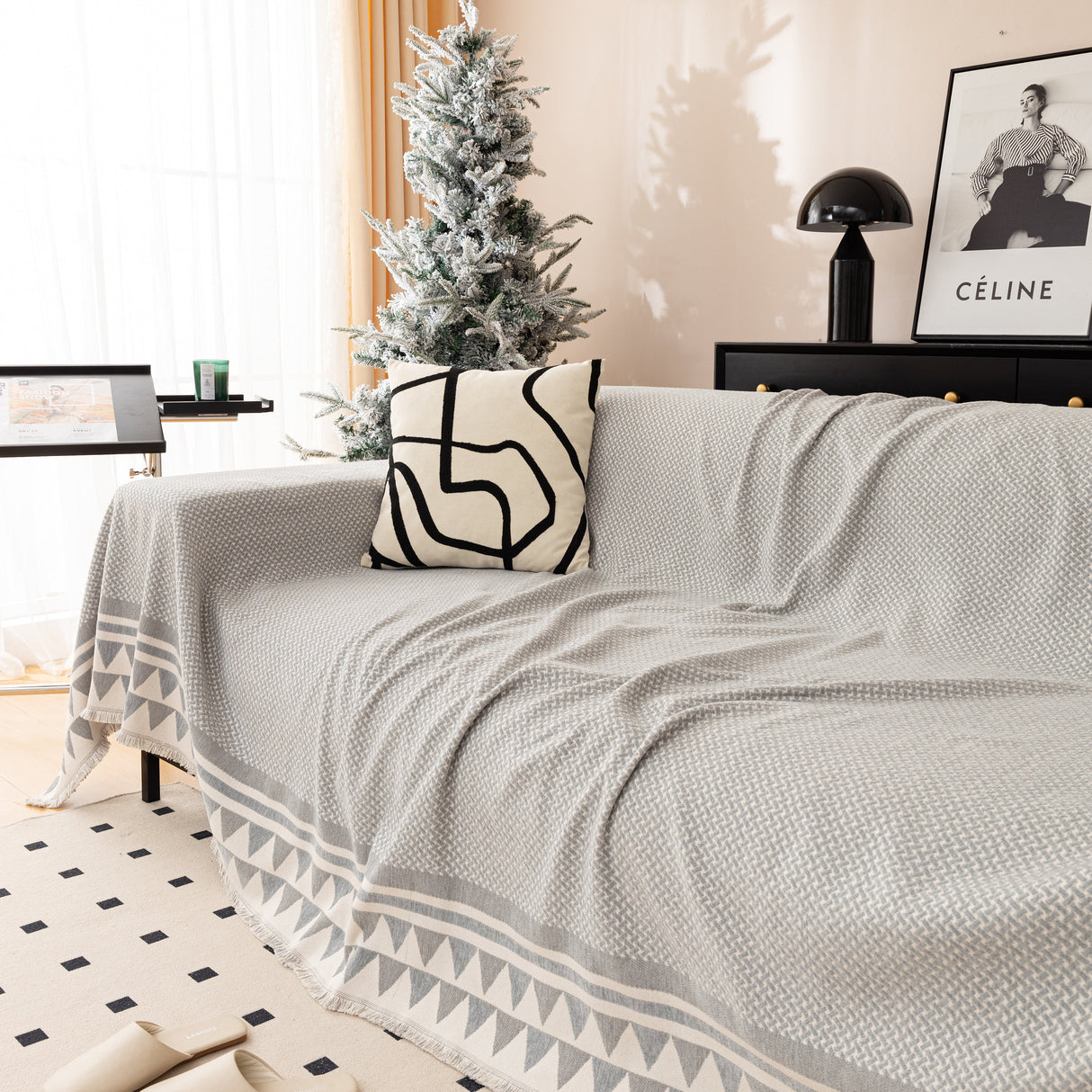 Chenille Jacquard Sofa Throw Blanket Cover Soft Polyester Weave Couch Throw Cover for Pets Dog Kids