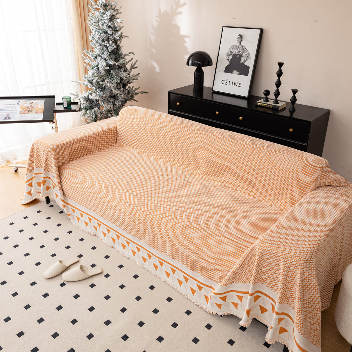 Chenille Jacquard Sofa Throw Blanket Cover Soft Polyester Weave Couch Throw Cover for Pets Dog Kids