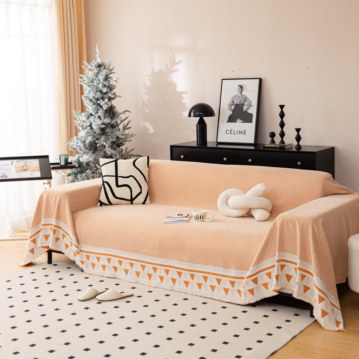 Chenille Jacquard Sofa Throw Blanket Cover Soft Polyester Weave Couch Throw Cover for Pets Dog Kids