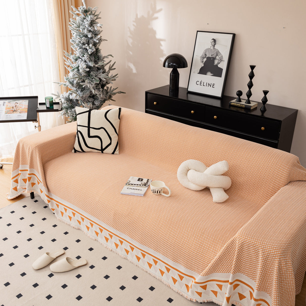 Chenille Jacquard Sofa Throw Blanket Cover Soft Polyester Weave Couch Throw Cover for Pets Dog Kids