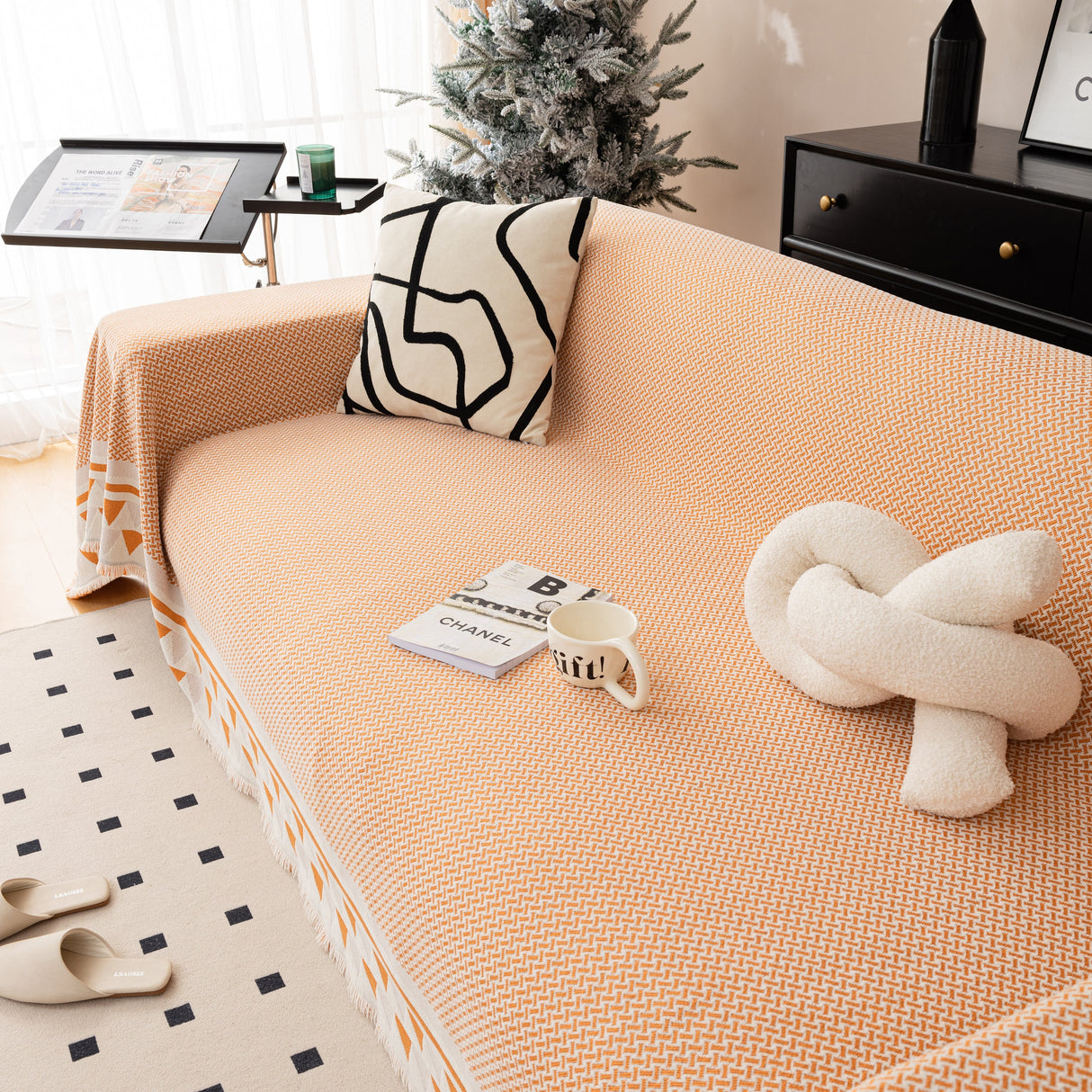 Chenille Jacquard Sofa Throw Blanket Cover Soft Polyester Weave Couch Throw Cover for Pets Dog Kids