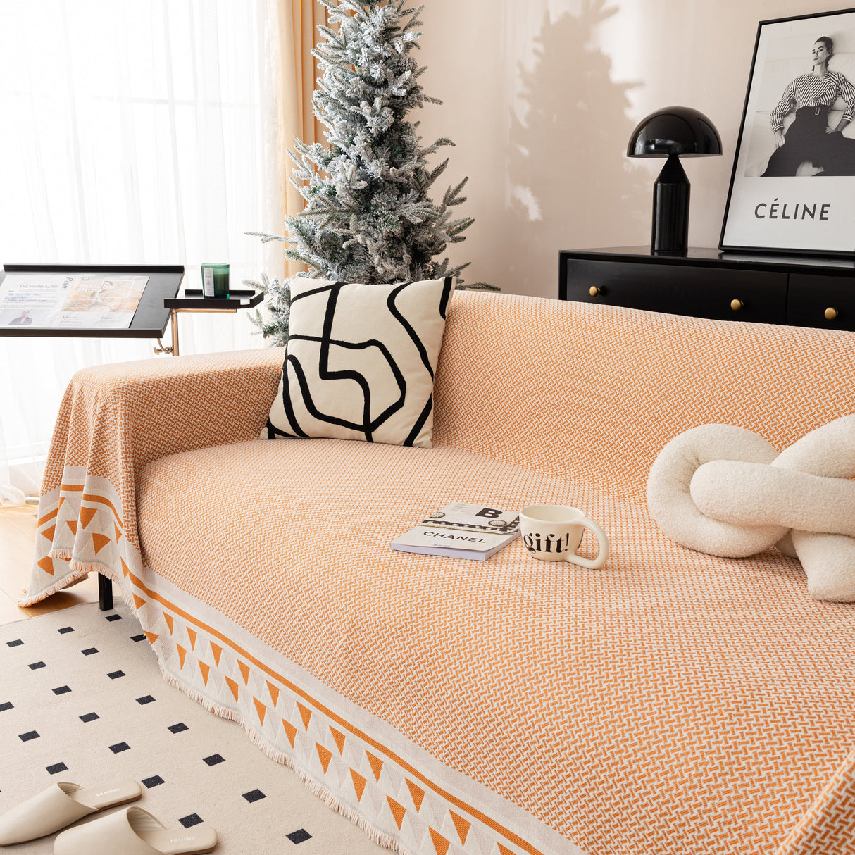 Chenille Jacquard Sofa Throw Blanket Cover Soft Polyester Weave Couch Throw Cover for Pets Dog Kids