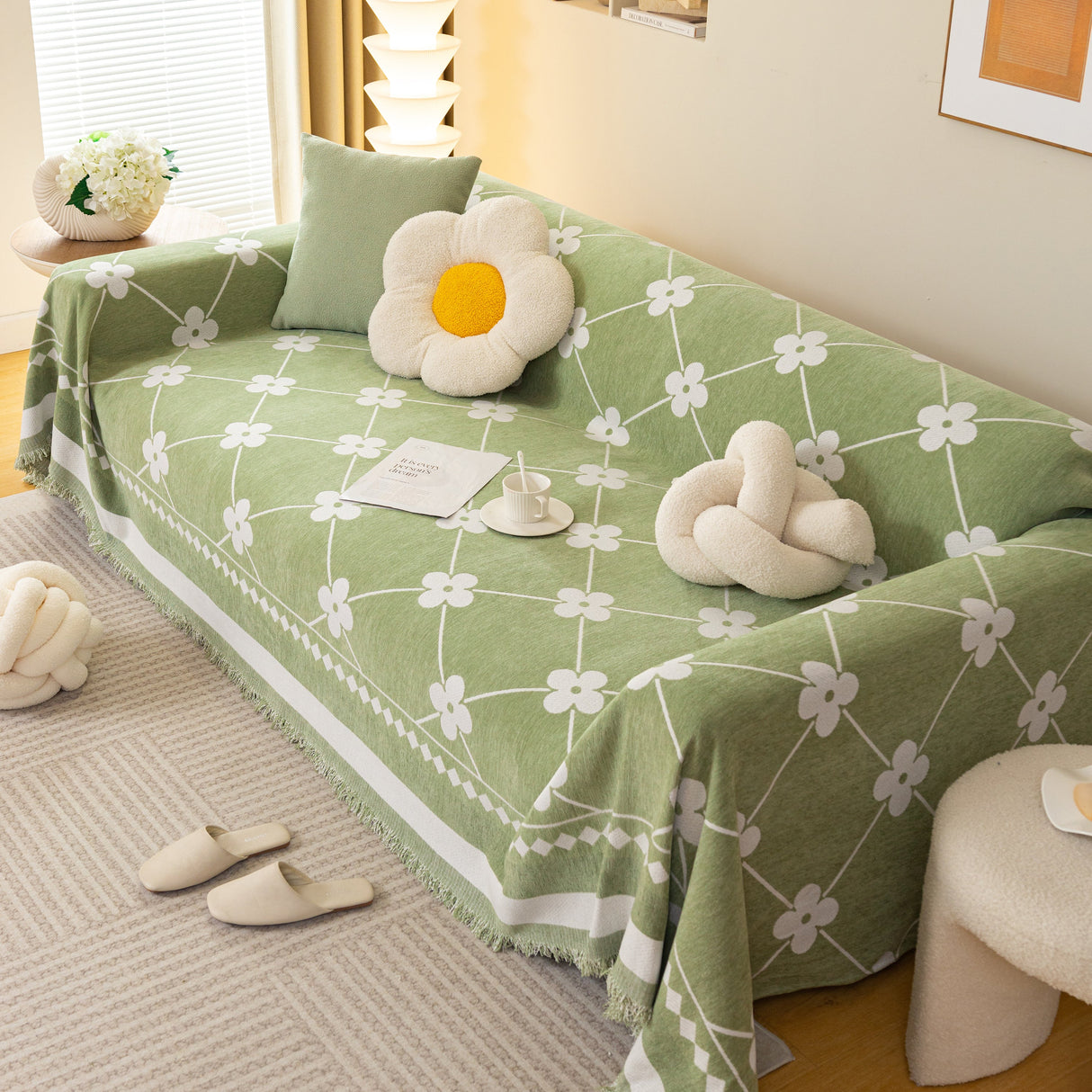 Comfy Four-Leaf Clover Hope Faith Love Luck Blanket for Couch, Chenille Scratch Proof Sofa Blanket Covers