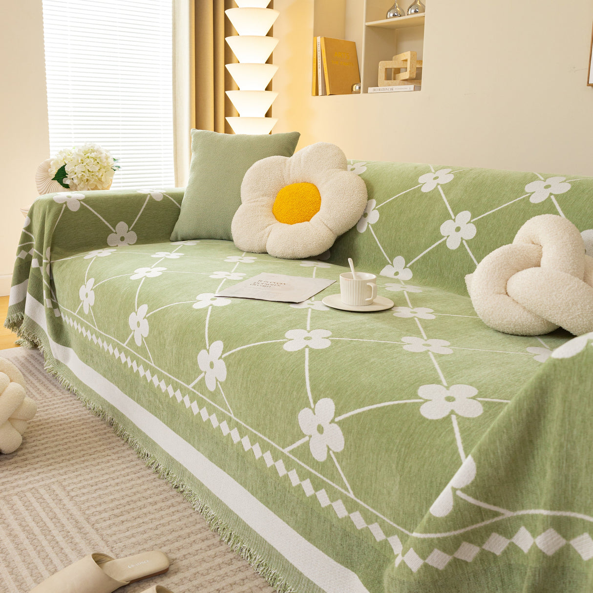 Comfy Four-Leaf Clover Hope Faith Love Luck Blanket for Couch, Chenille Scratch Proof Sofa Blanket Covers