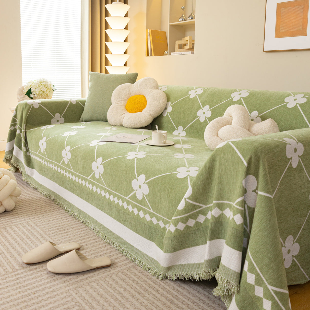 Comfy Four-Leaf Clover Hope Faith Love Luck Blanket for Couch, Chenille Scratch Proof Sofa Blanket Covers