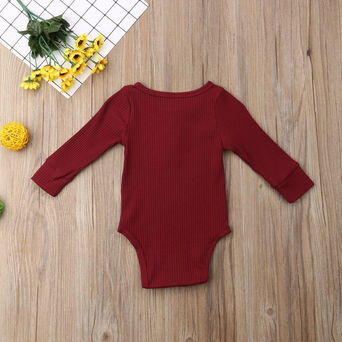 Newborn Infant Baby Girl Boy Ribbed Bodysuit Ruffle Long Sleeve One-Pieces Solid Jumpsuit Outfits For Girls