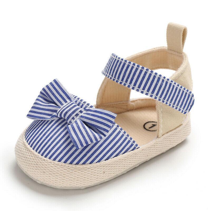 Newborn Infant Baby Summer Shoes Soft Crib Shoes Infants Anti-slip Striped Bowknot Pre Walker Sandals
