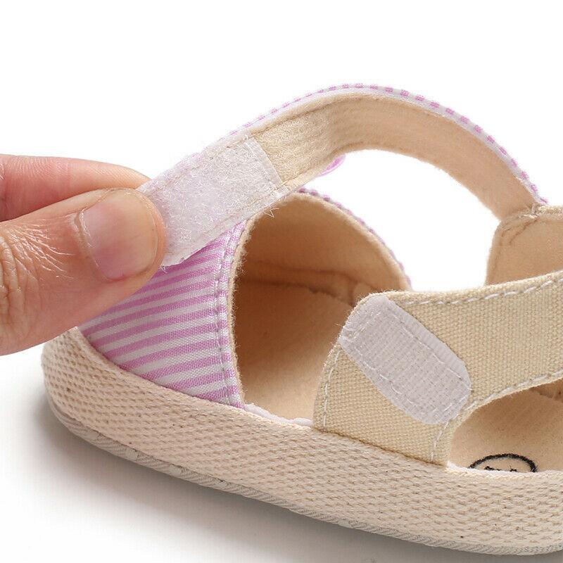 Newborn Infant Baby Summer Shoes Soft Crib Shoes Infants Anti-slip Striped Bowknot Pre Walker Sandals