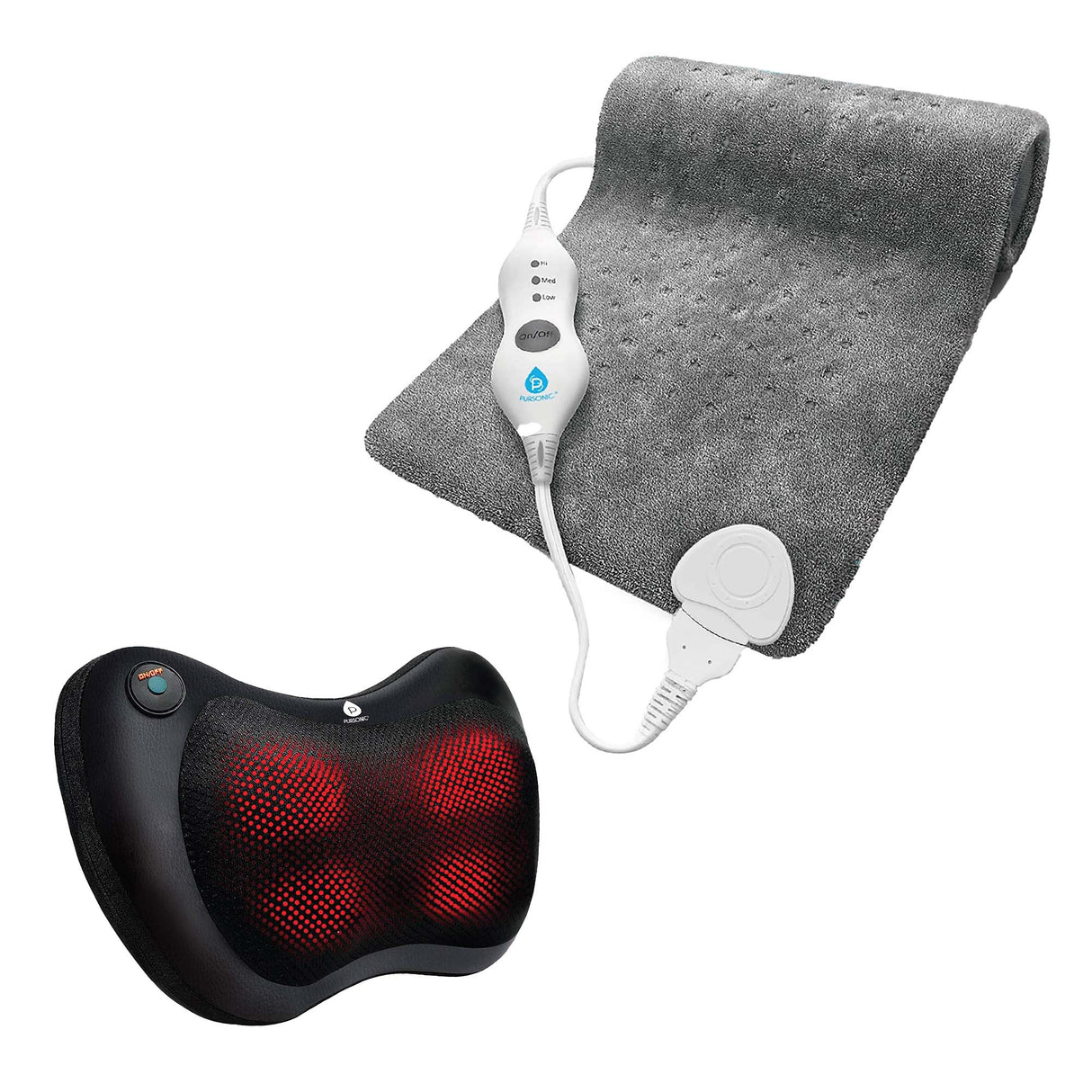 Pursonic Shiatsu Massager & Heating Pad Therapy Set by Pursonic